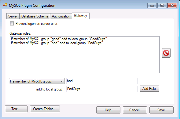 MySQL Auth Gateway Configuration
